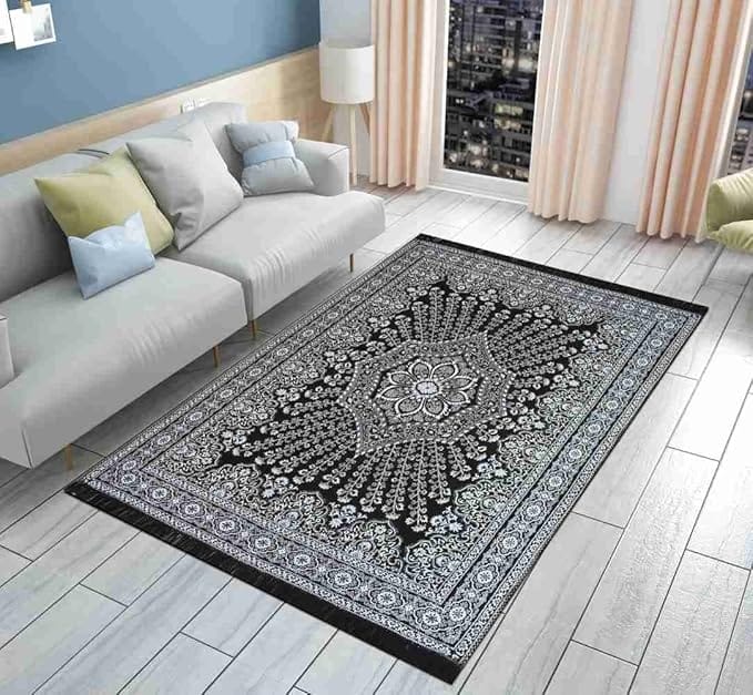 Cotton Carpet, Elegant Black, Perfect for Living or Office Rooms
