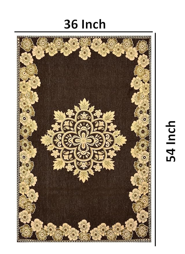  Brown Floral Embroidered Velvet Center Table Cover