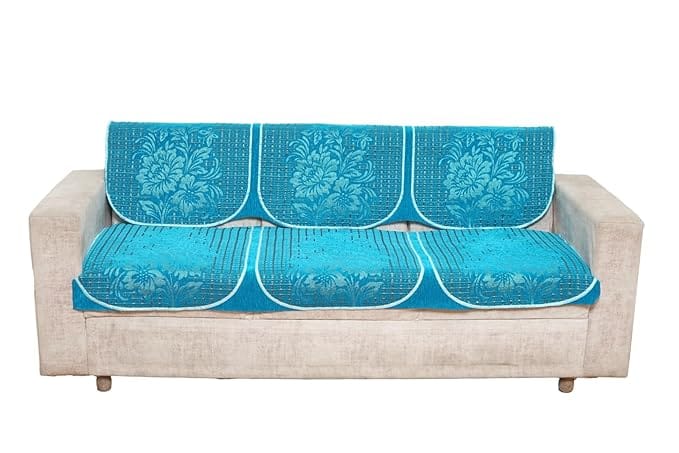 Velvet Floral Sofa Cover Set of 5 Seater | Velvet Sofa Cover 3 Seater and 2 Seater | 10 Piece, Aqua