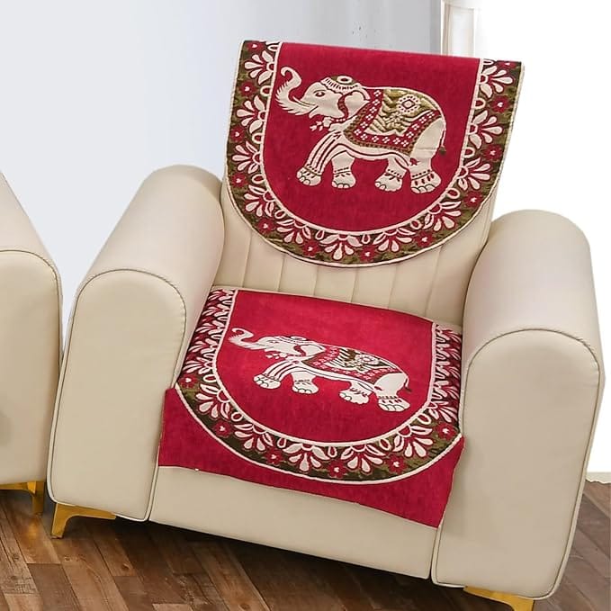 Chenille Elephant Print Sofa Cover for 5 Seater Sofa | Sofa Cover