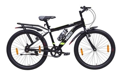 Hero Rove 24T Bicycle for Mens | Inbuilt Carrier | Rigid Suspension | V Brake | Black-Lime Green | Frame:15.5 Inches | 95% Assembled Cycle(Ready to Ride in 5 Min)