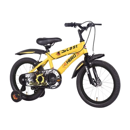 Hero Blast 16T Kids Cycle with Training Wheels and Mudgaurds | Yellow | Easy Self-Assembly | Cycle for Age 4 to 8 Years Boys and Girls 12 Inches, Rigid | 95% Assembled Cycle(Ready to Ride in 5 Mins)