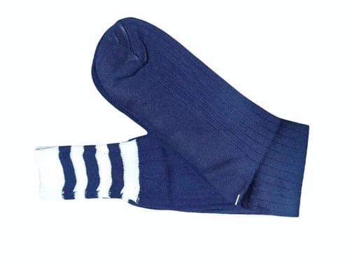 Navy Blue the Calf Socks with White Stripes