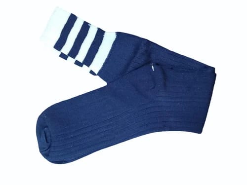 Navy Blue the Calf Socks with White Stripes