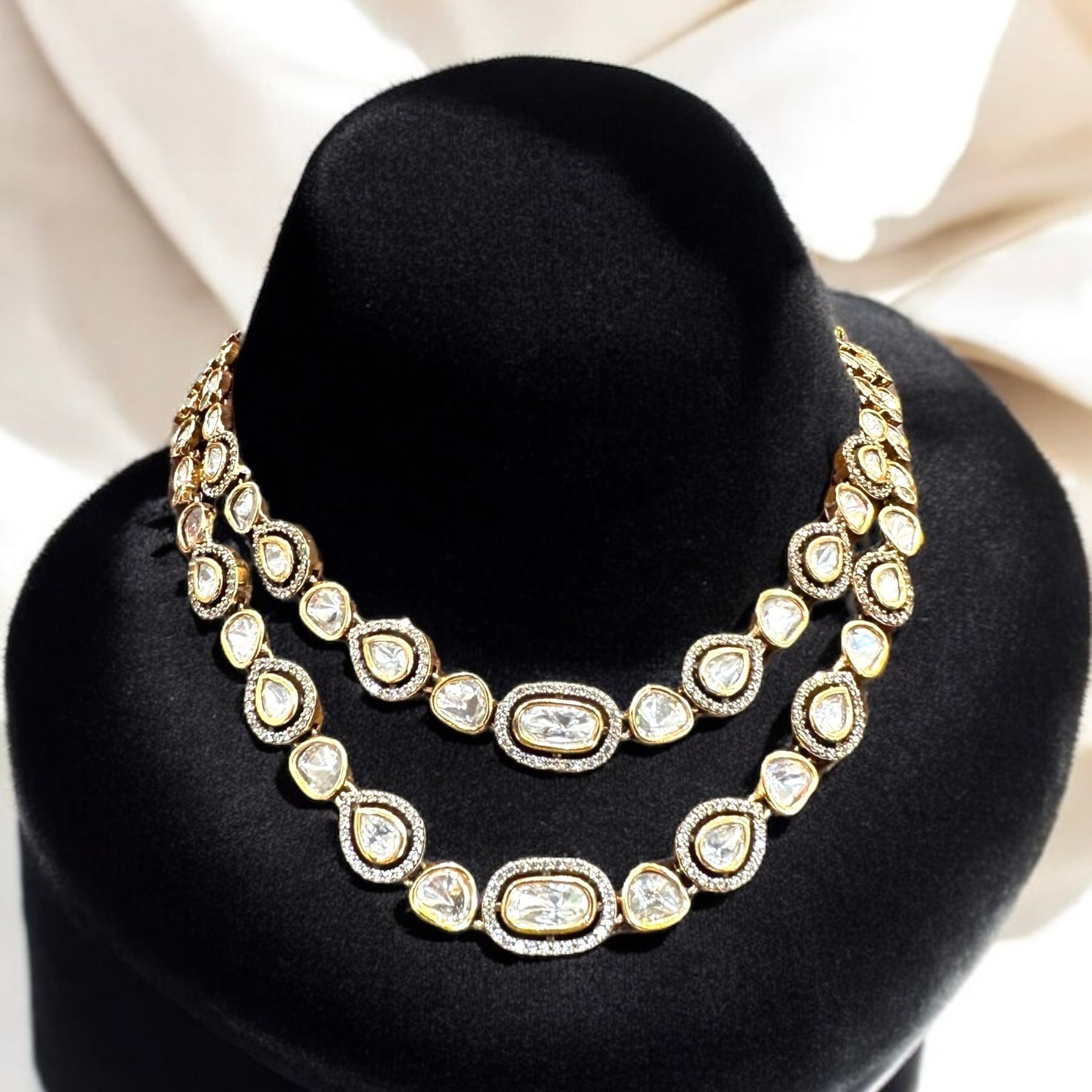Kundan Polki Layered Necklace Set By Dia Art Jewels