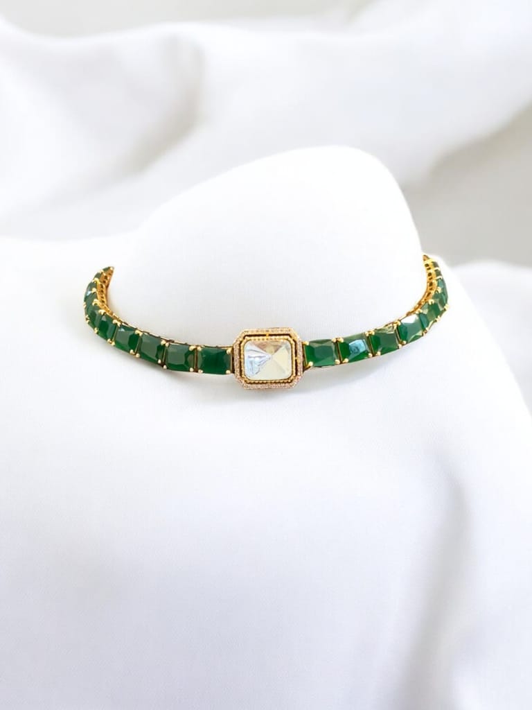 Regal Emerald Stone Choker Necklace Set By Dia Art Jewels