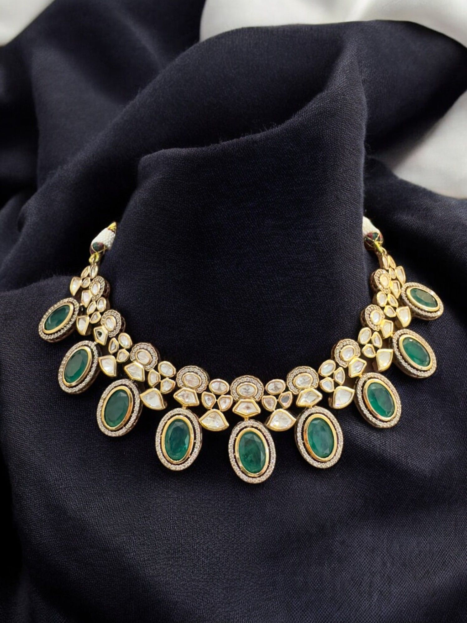 Emerald Choker Necklace Set By Dia Art Jewels