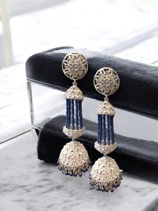 Beaded Silver Jhumka Earrings By Dia Art Jewels