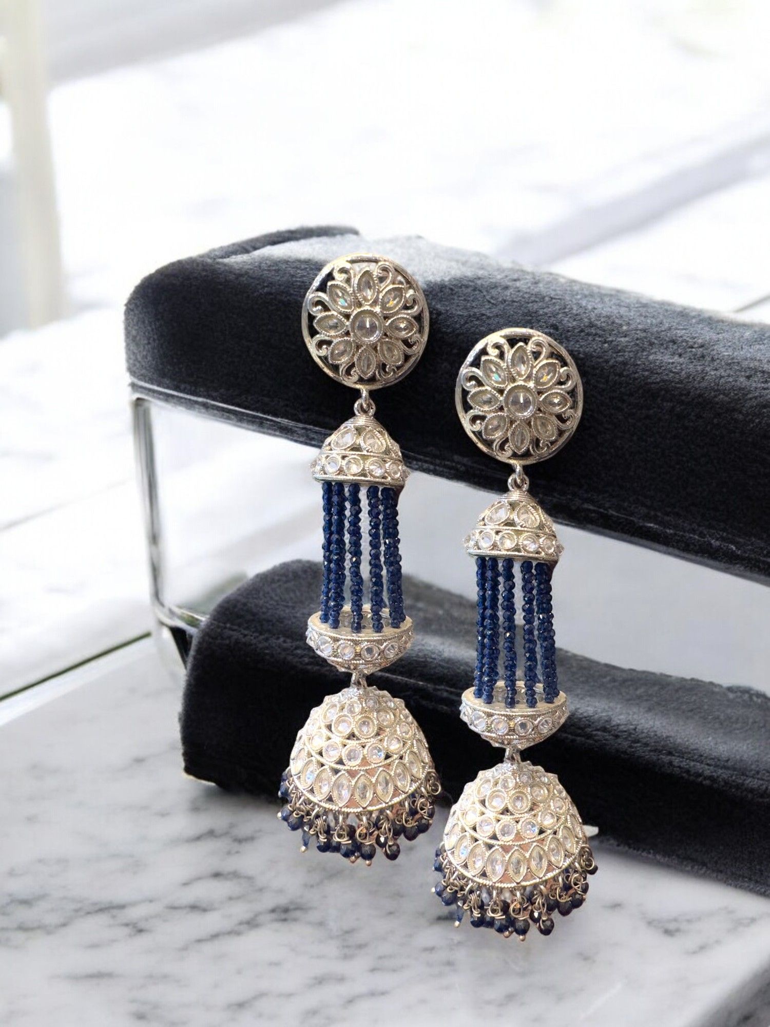 Beaded Silver Jhumka Earrings By Dia Art Jewels