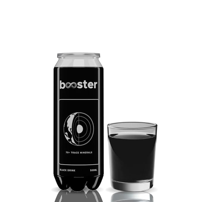Booster Black Alkaline Drink 500 ml (Pack of 24) - High pH Premium Alkaline Water with Fulvic Minerals for Superior Hydration & Detoxification