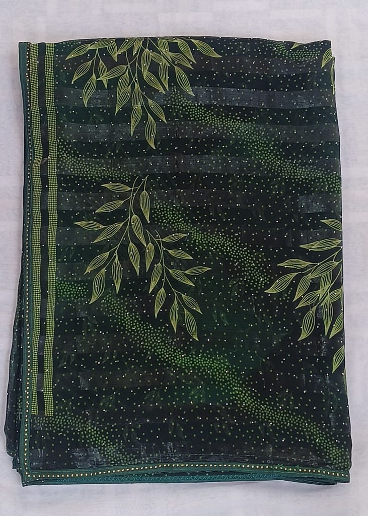 Georgette Saree With Printed Leaves Design And Lace Border - Sarees | Buy online on ZillyBuy