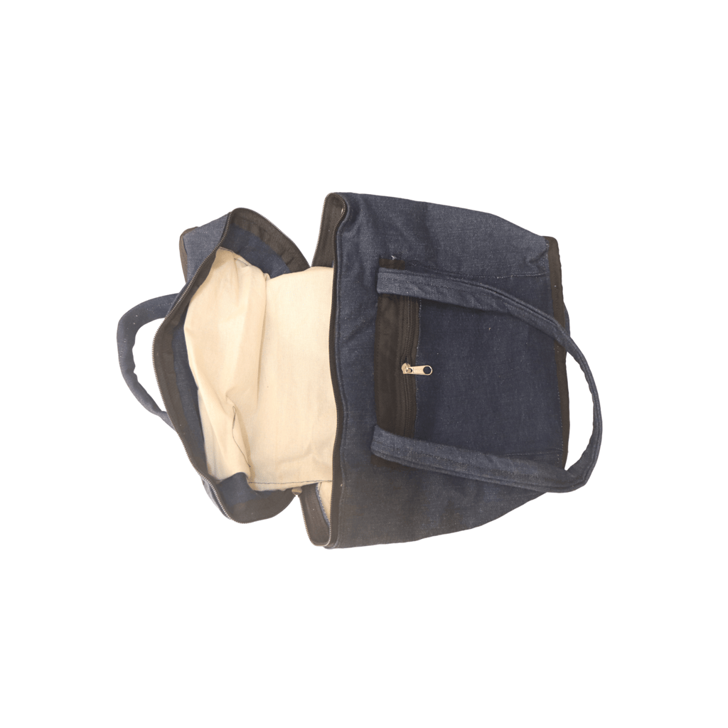 Denim Tote Bag with Zippered Top and Front Pocket
