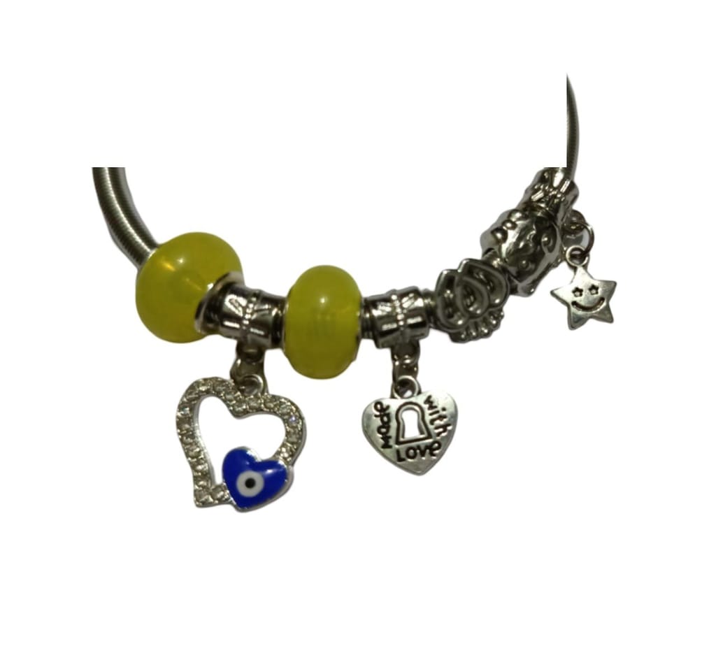 Pandora Style European Charm Bracelet with Heart and Star Charms