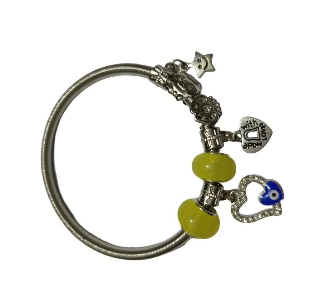 Pandora Style European Charm Bracelet with Heart and Star Charms