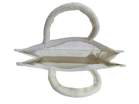 Natural Jute Tote Bag with PVC Window and Lace Trim