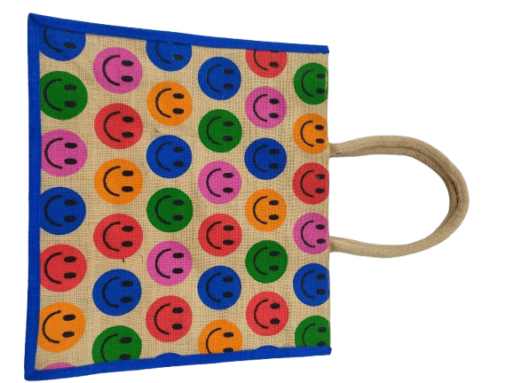 Smiley Face Jute Tote Bag