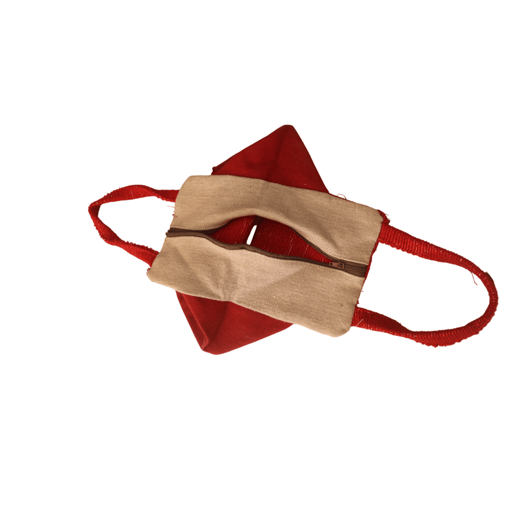 Red Beaded Handbag with Brown Handles