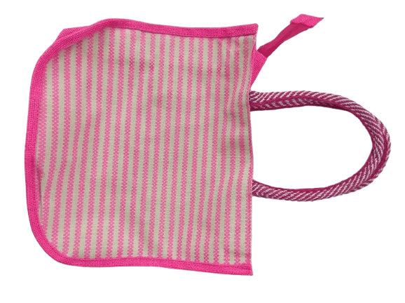 Pink Hand Embroidered Jute Tote Bag with Zipper and Front Pocket