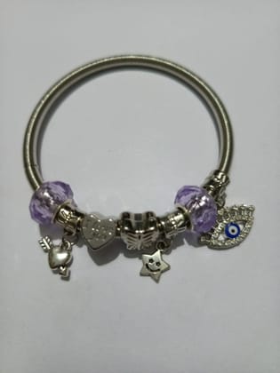 Charm Bracelet with Purple Beads and Silver Charms Charm Bracelet with Purple Beads and Silver Charms