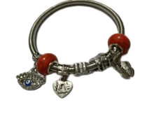 Pandora Style Charm Bracelet with Evil Eye, Butterfly, and Love Heart Charms