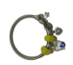 **Pandora Style Silver Plated Bangle Bracelet with Evil Eye Charm**