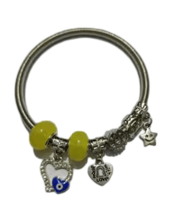 **Pandora Style Silver Plated Bangle Bracelet with Evil Eye Charm**