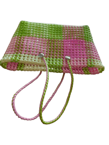 Small Handwoven Market Bag with Pink Accents