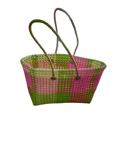 Small Handwoven Market Bag with Pink Accents