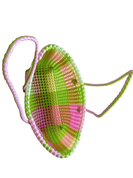 Small Handwoven Market Bag with Pink Accents