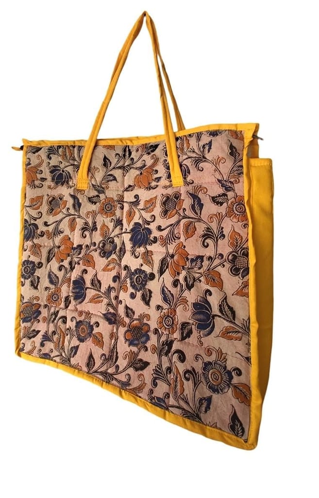 KALAMKARI   Handcrafted Floral Print Cotton Tote Bag with Zipper Closure and Reinforced Handles