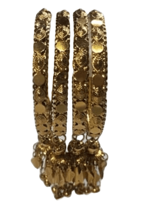 Gold Plated Traditional Indian Bangle Set with Ghungroo for Women and Girls