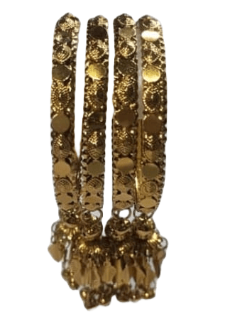 Gold Plated Traditional Indian Bangle Set with Ghungroo for Women and Girls