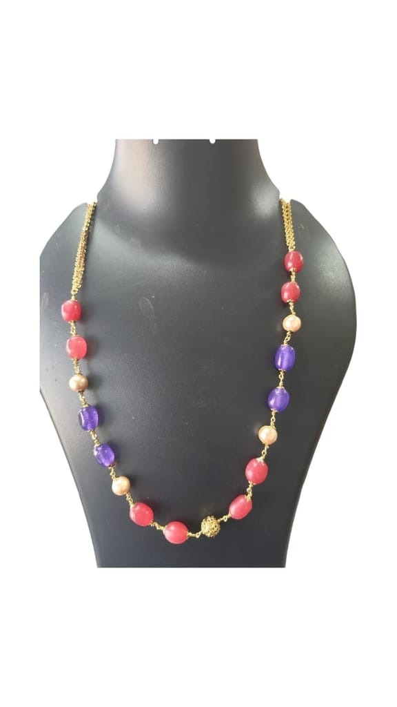 Elegant and Stylish Pink and Purple Beaded Necklace with Gold Plated Beads"