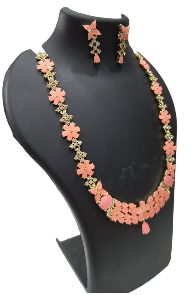 "Stunning Pink Floral Kundan Necklace Set with Earrings for Women"
