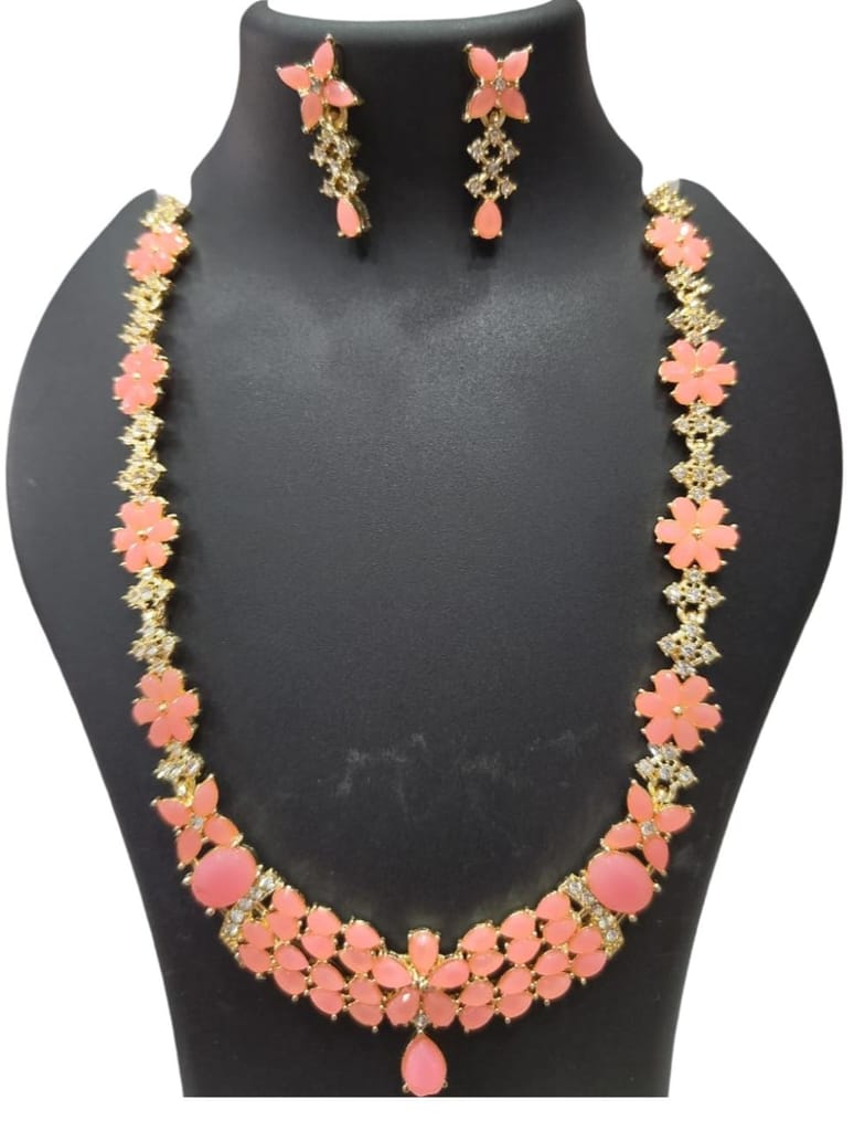 "Stunning Pink Floral Kundan Necklace Set with Earrings for Women"