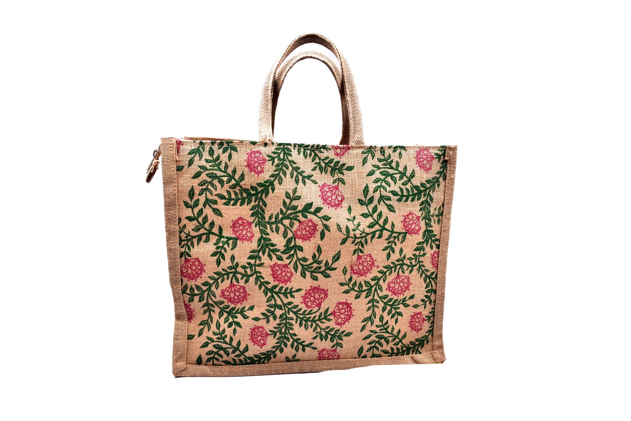 Jute Tote Bag with Floral Print