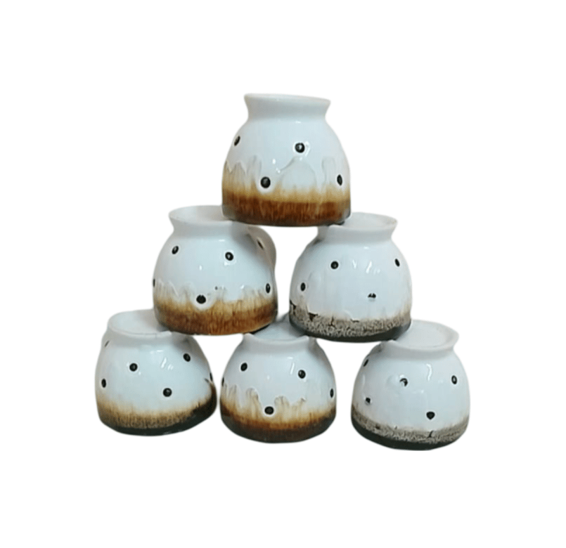Set of 6 Handmade Ceramic Tea Cups with Polka Dot Design