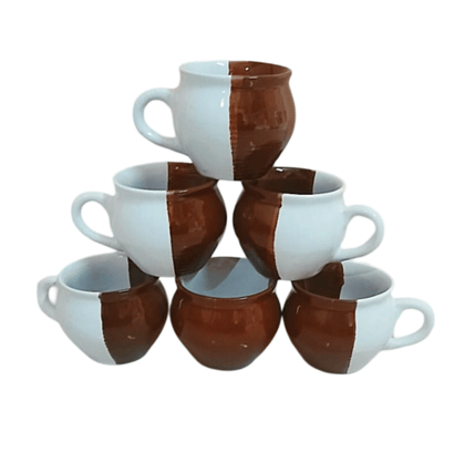 Handmade Ceramic Coffee Mug with Unique Two-Tone Design  - Set of 6
