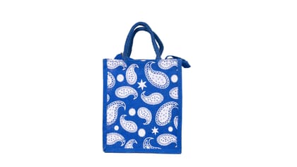 Blue Jute Lunch Bag with Paisley Print