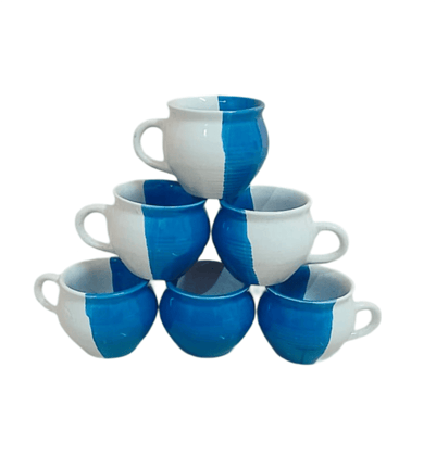 Handmade Ceramic Coffee Cup Blue and White, Set of 6
