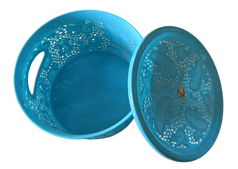 Plastic Storage Basket with Lid - Decorative Organizer Bin for Kitchen