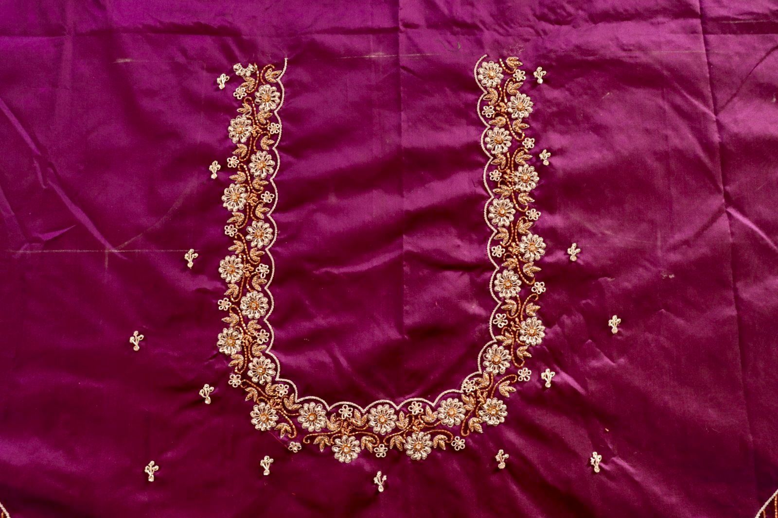 Exquisite Hand Embroidered Blouse Design with Zardosi and Pearl Embellishment