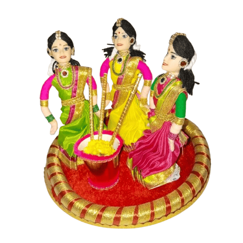 Kollam Bommai Golu Dolls - Set of 3 Traditional Indian Dolls for Home Decor and Festival Celebrations