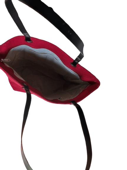 Red Canvas Tote Bag with Black Leather Handles