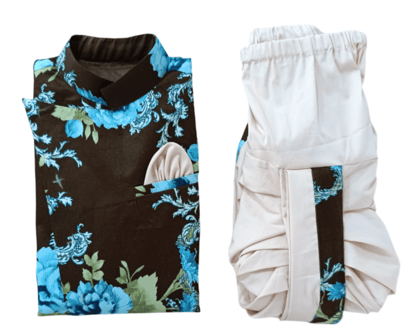 Kurta Dhoti Set - Brown Floral Printed Cotton Kurta with Cream Dhoti Pant for Wedding, Party and Festive Occasions Kurta Dhoti Set - Brown Floral Printed Cotton Kurta with Cream Dhoti Pant for Wedding, Party and Festive Occasions