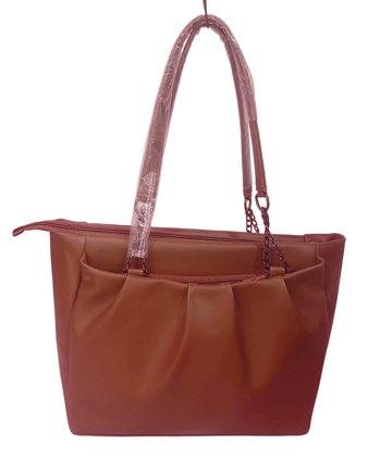 Women's Brown Faux Leather Tote Bag with Chain Detail Women's Brown Faux Leather Tote Bag with Chain Detail