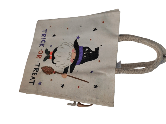 Cute Cartoon Witch Printed Burlap Tote Bag Halloween Trick or Treat Bag Kids Gift Bag Party Favor Bag