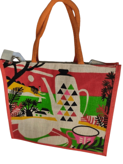 Jute Tote Bag with Colorful African Print