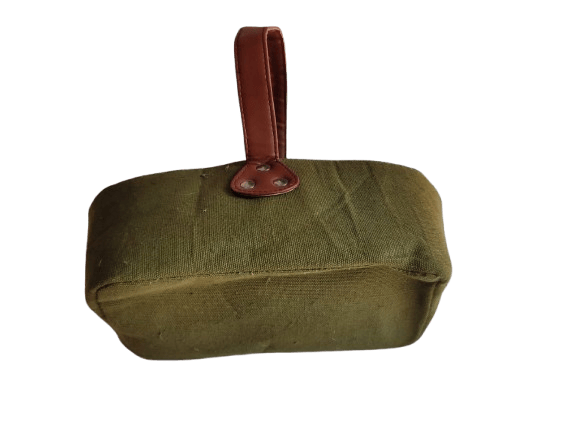 Small Canvas Basket with Brown Leather Handle