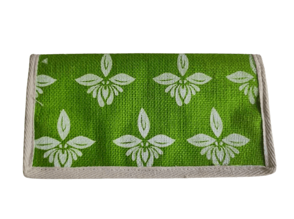 Green Jute Clutch with White Floral Print - Handbags | Buy online on ZillyBuy